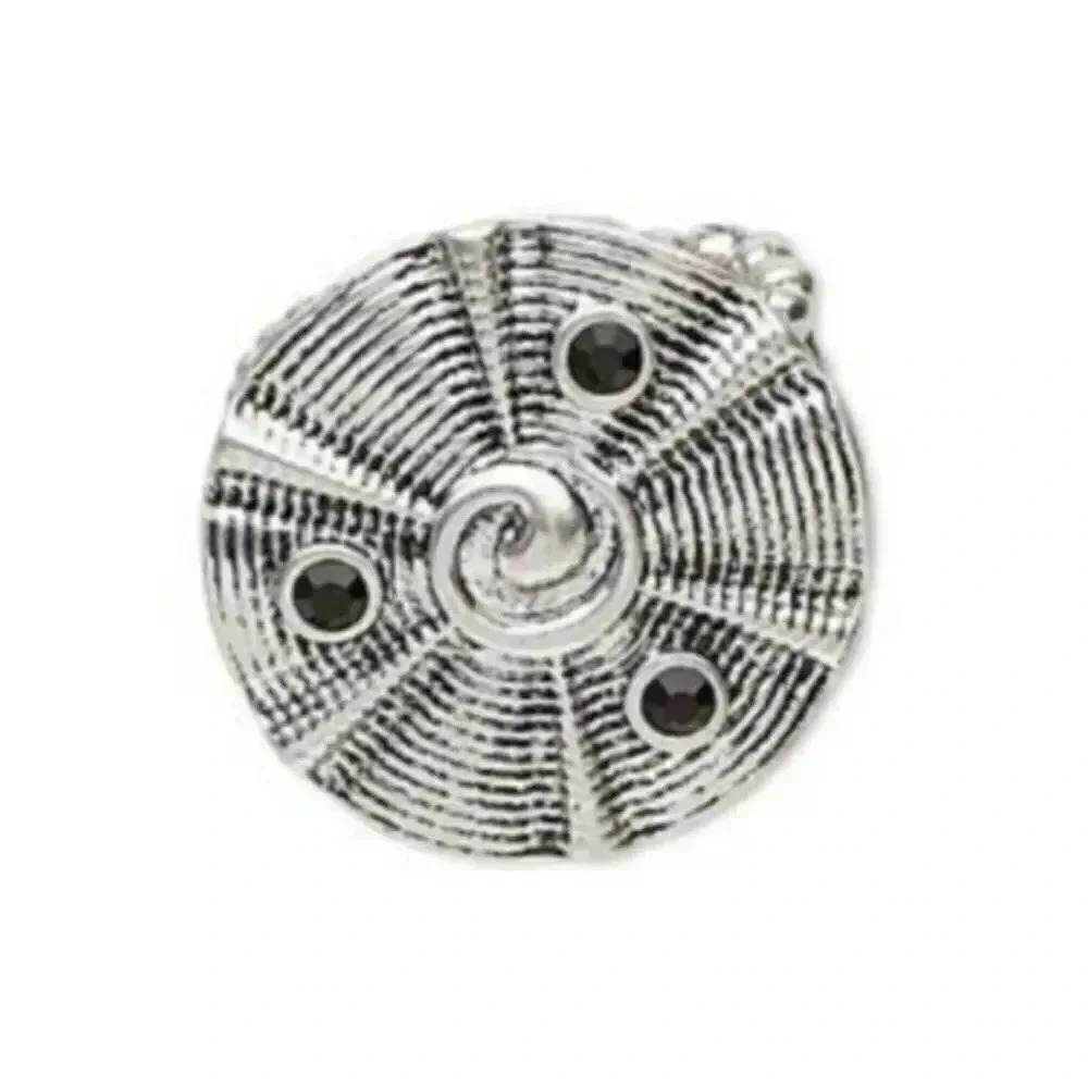 Art Deco Antique Silver Circle Lines Swirl Black Crystals Adjustable Ring